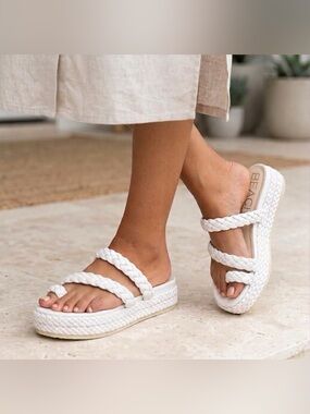 NWOB Beach by Matisse Beach-Style White Braided Platform Slide Sandals size 8
